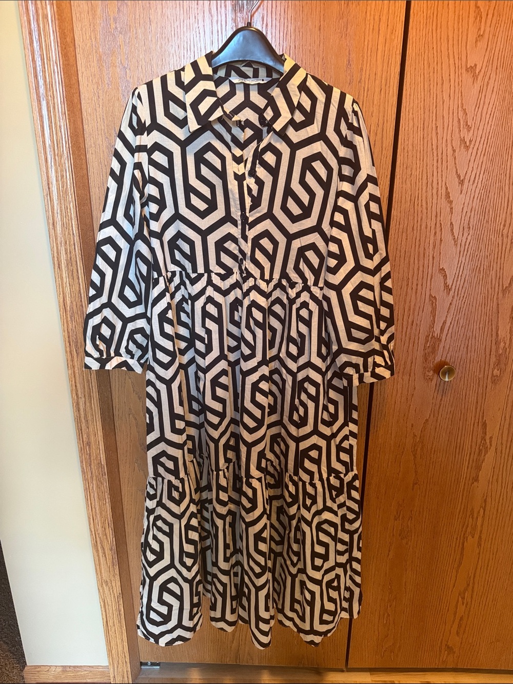 Zara Black and White Geometric Midi Dress
